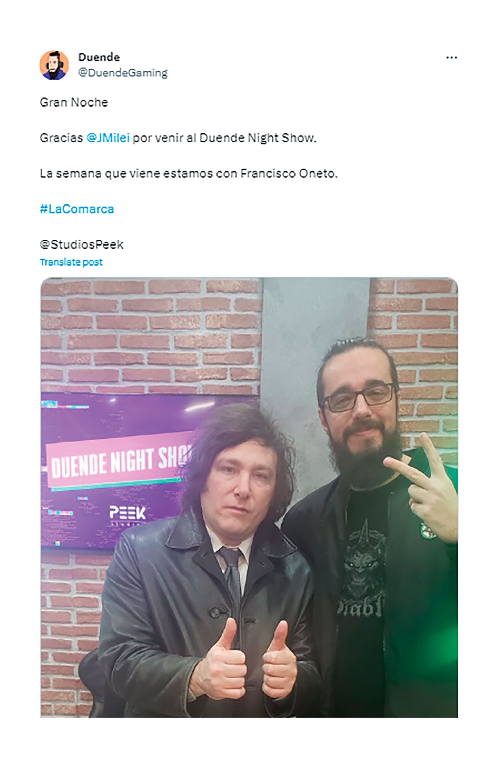 Milei junto a Duende, el youtuber que entrevistó al libertario en 2019