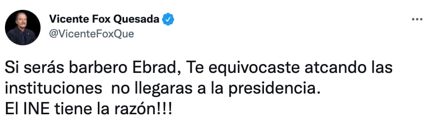 "Te equivocaste", expresó el panista en sus redes sociales. (Foto: Captura de pantalla / Twitter @VicenteFoxQue)