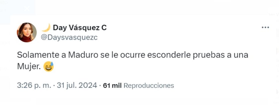 La publicación irónica de Day Vásquez sobre Nicolás Maduro, lo que causó revuelo - crédito @Daysvasquezc/X