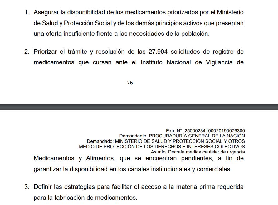 El Tribunal Administrativo de Cundinamarca el 30 de octubre resolvió dictar medida cautelares en contra del Invima a raíz del desabastecimiento de medicamentos que se vive en Colombia -crédito Tribunal Administrativo de Cundinamarca/Consultor Salud