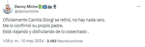 La publicación de Danny Miche sobre Camila Giorgi