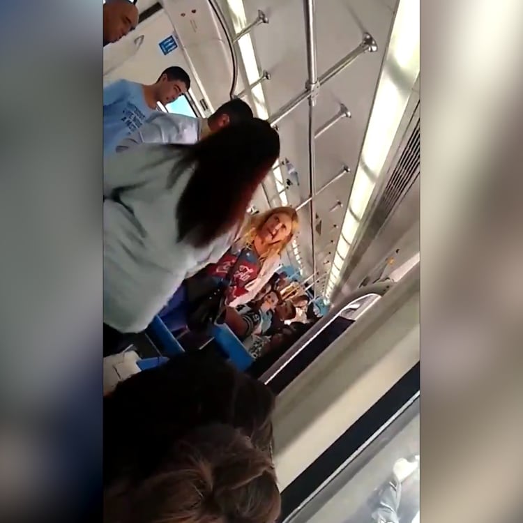 La mujer que obligó a sacar al perro (de espaldas) discute con otra pasajera que se solidarizó con el hombre