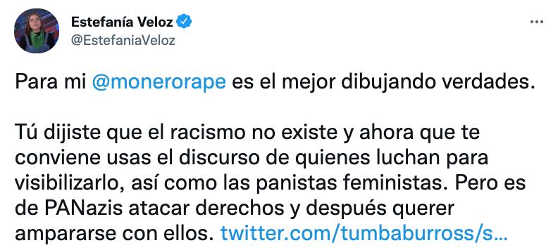 Estefanía Veloz defendió a monero Rapé (Foto: Twitter@EstefaniaVeloz)