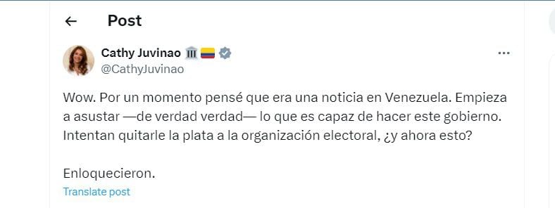 Catherine Juvinao comparó intervención en medios de la SIC con el Gobierno de Venezuela - crédito @CathyJuvinao