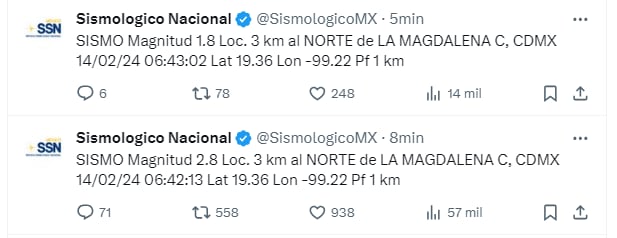 SSN informa sobre la magnitud de los dos microsismos registrados en la Ciudad de México (Captura de Pantalla)