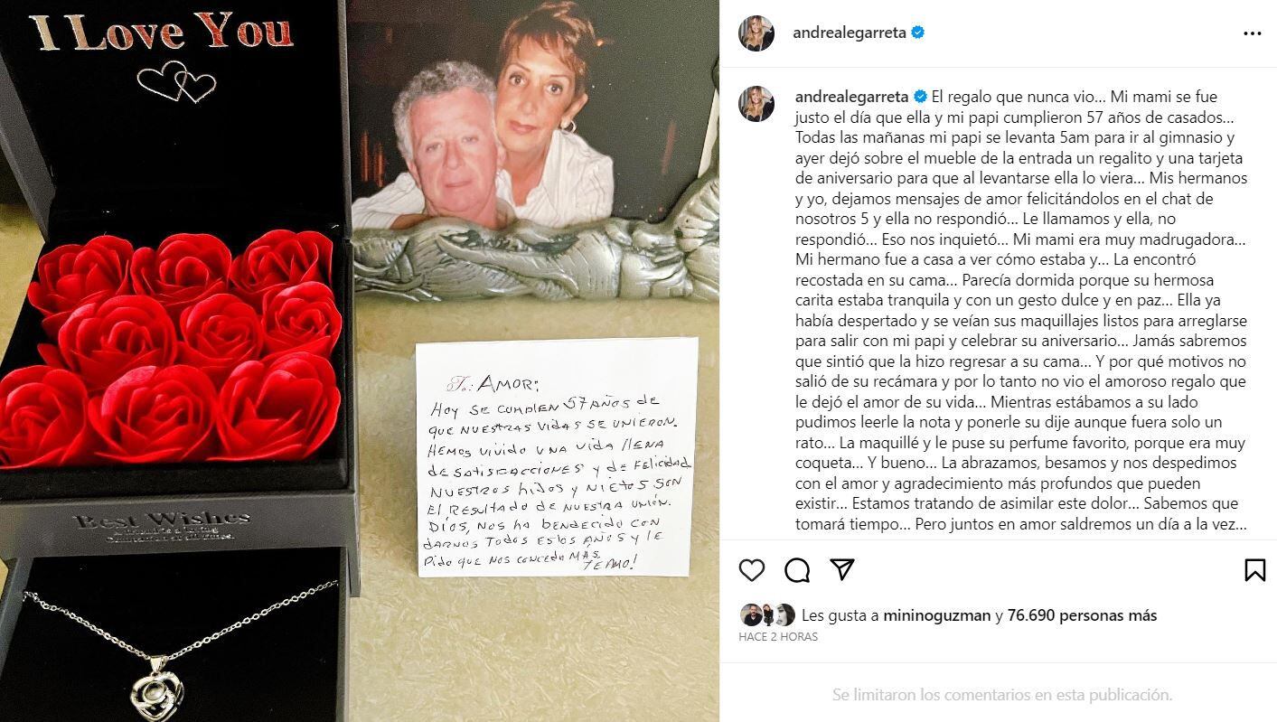 La conductora de "Hoy" compartió la carta y el regalo que Juan Legarreta  le había dejado a su madre 
(Foto: Instagram)