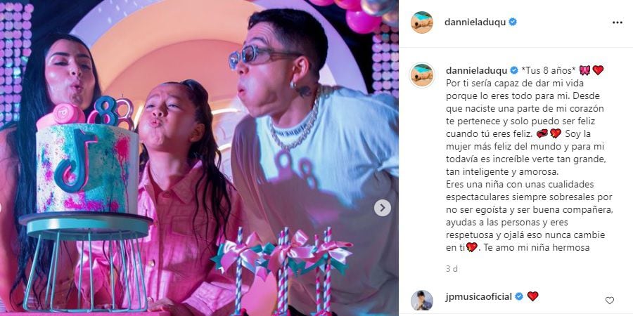 Danniela Duque y Andy Rivera en el cumpleaños de su hija Hellen. .Foto: Instagram @dannieladuqu