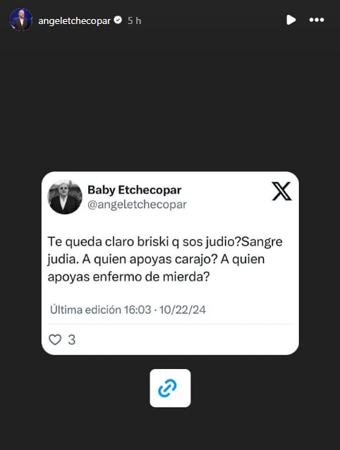 Baby Etchecopar se pronunció contra Norman Briski en sus redes sociales (Captura Instagram)