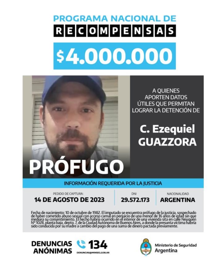 El flyer que se difunde con la recompensa por datos por Guazzora