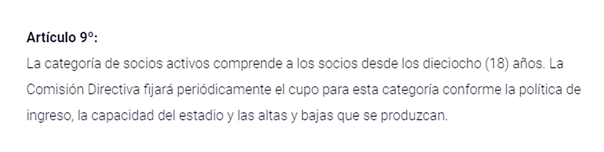 Los artículos 9 y 19 del estatuto del club que refieren a la incorporación de socios activos