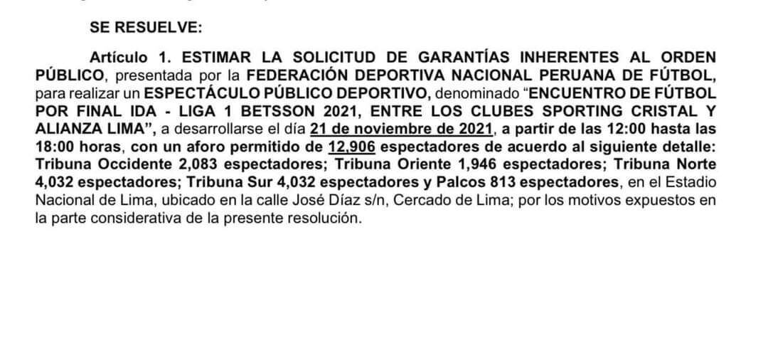 Alianza Lima Vs Sporting Cristal Mininter Otorgó Garantías Para Que Se