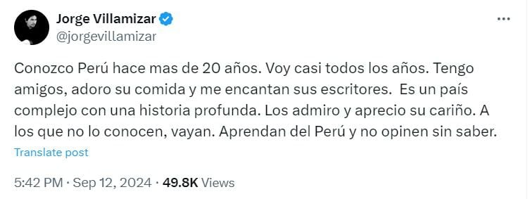 El vocalista de Bacilos generó controversia al agradecer a un exmandatario peruano en su cuenta de X, desatando críticas masivas - crédito captura de pantalla X