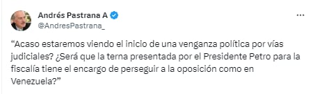 Andrés Pastrana calificó de "venganza política" la denuncia en su contra por el presidente Petro - crédito @AndrésPastrana_