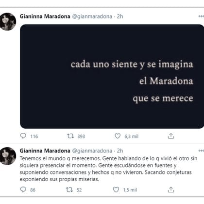 Los posteos de Gianinna Maradona en Twitter