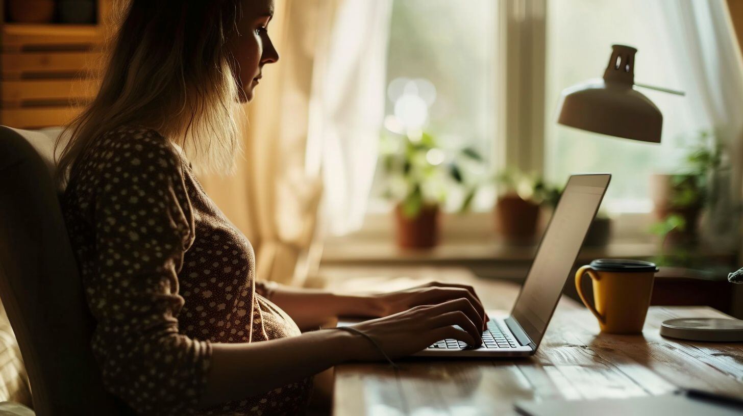 Una mujer embarazada sentada en su escritorio - (Imagen Ilustrativa Infobae)