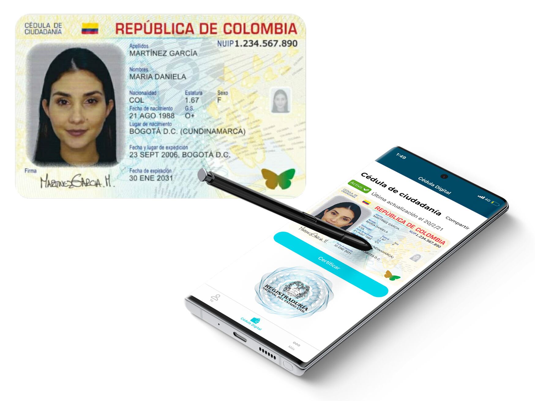 Así sería la cédula digital en Colombia. FOTO: REGISTRADURÍA NACIONAL