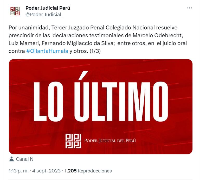 Tuit del Poder Judicial