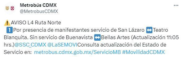 El servicio del Metrobús se vio condicionado por personas que organizaron una manifestación. 
Foto: TW MB CDMX