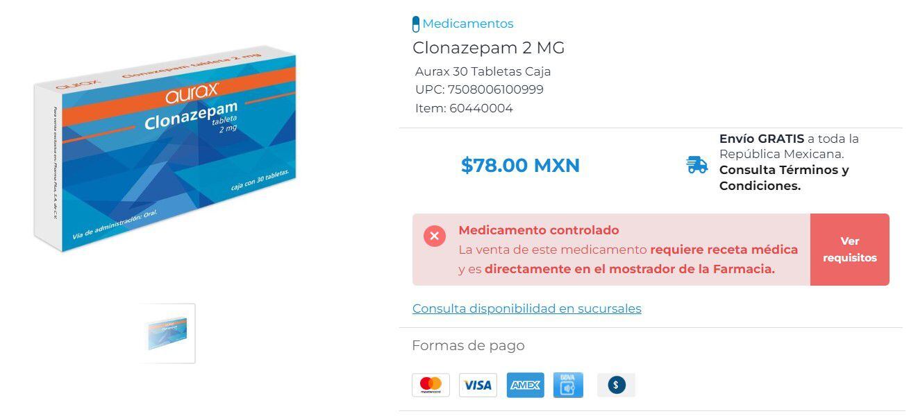 Clonazepam 2 mg 30 tabletas precio