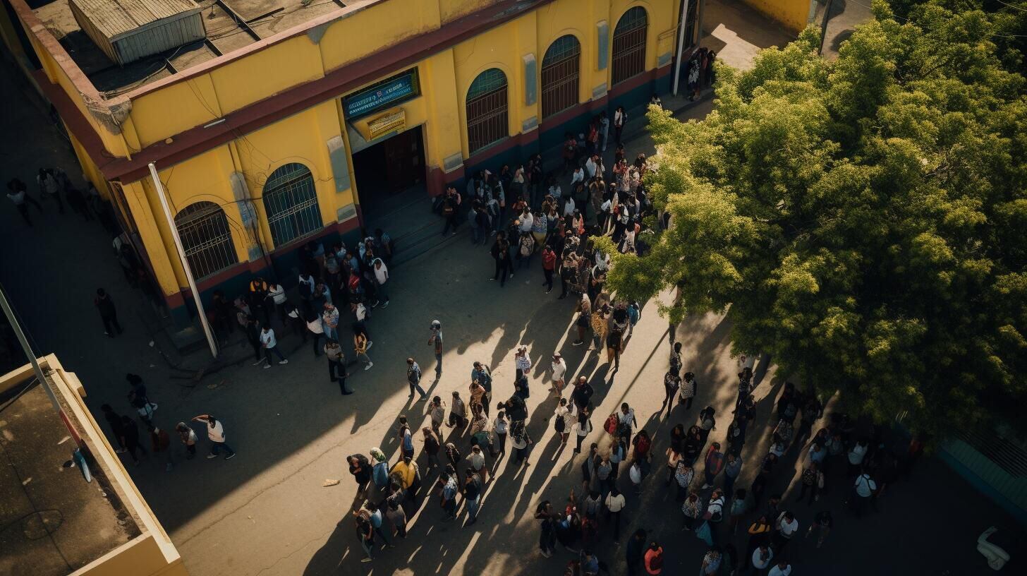 Imagen de personas esperando pacientemente afuera de una escuela para votar y ejercer su derecho electoral. La votación es esencial para la elección democrática y el destino del país. (Imagen ilustrativa Infobae)