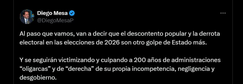 El exministro aseguró que el Pacto Histórico perderá en las elecciones de 2026 - crédito @DiegoMesaP/X