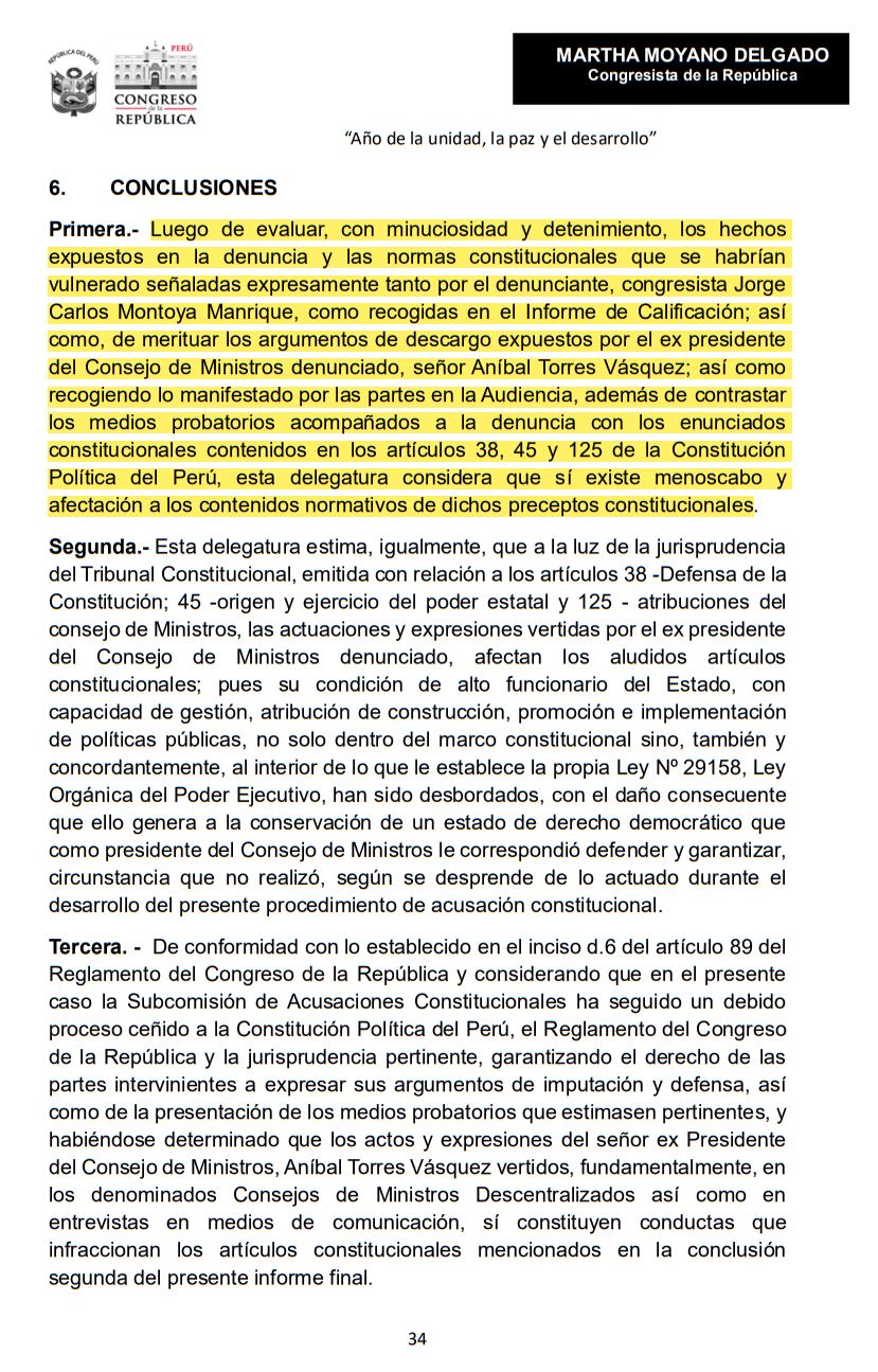 Conclusiones del informe final de la denuncia constitucional contra Aníbal Torres