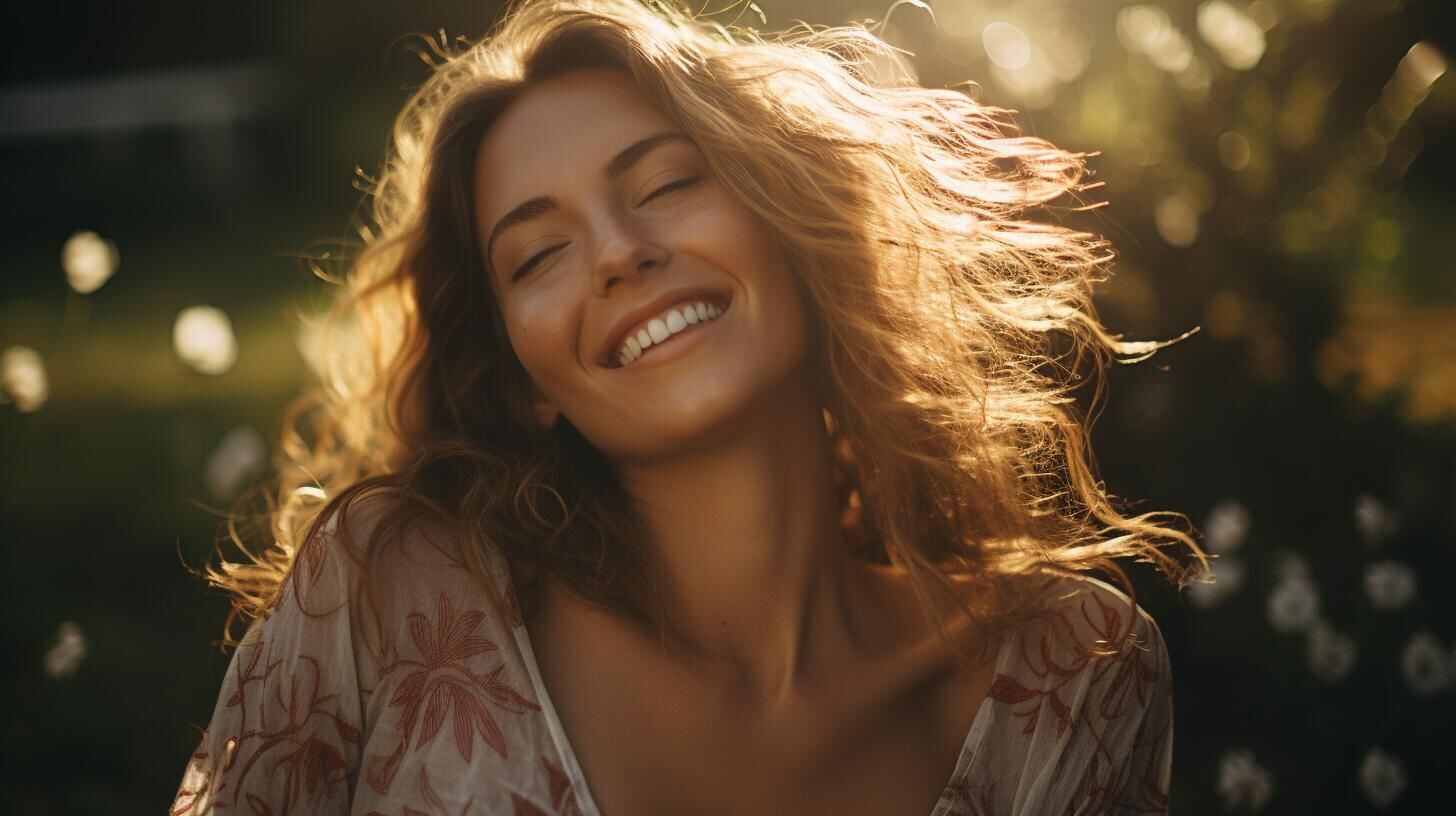 Vibrante escena estival: una mujer relajada se sumerge en la luz del sol en un parque. Un instante de serenidad que destaca la importancia de salir y disfrutar de la naturaleza para una vida activa y saludable. (Imagen Ilustrativa Infobae)