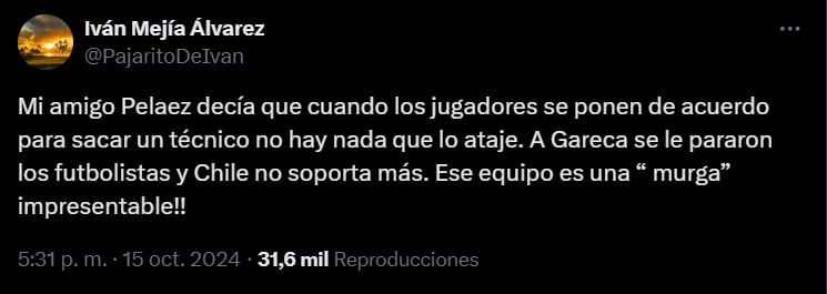 El periodista destruyó a los jugadores chilenos tras la derrota ante Colombia - crédito @PajaritoDeIvan/X