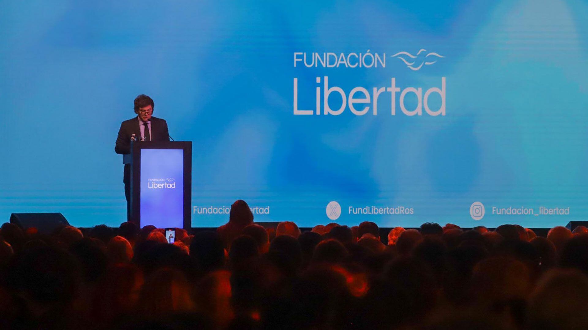 El presidente Javier Milei durante su discurso (Fundacion Libertad)