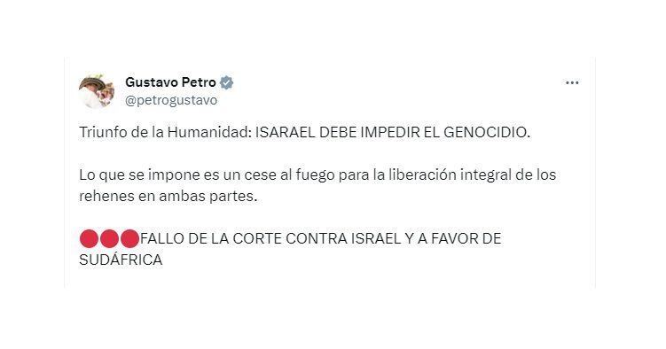 Gustavo Petro celebró decisión de la CIJ sobre Israel-Colombia