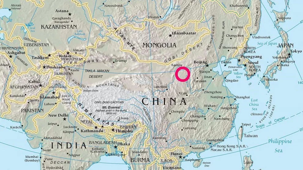 <strong>Ubicación geográfica de Ordos Kangbashi en China.| Imagen: Wikipedia</strong>   