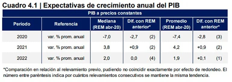 Fuente: Relevamiento de Expectativas de Mercado (REM) del Banco Central, abril de 2020.