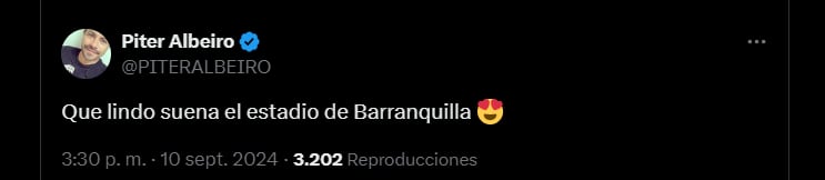 El humorista Piter Albeiro aseguró que el estadio sonó muy bien - crédito redes sociales/X