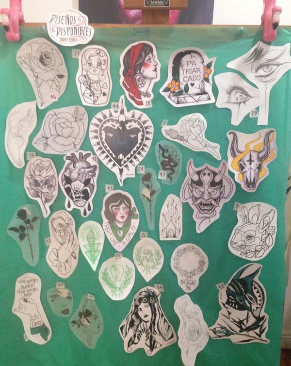 Algunos de los diseños que propuso Jan Cría Cuervos en su Tattoo Flash Day