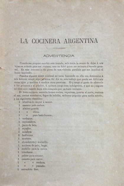 La palabra de la escritora en la primera página del libro