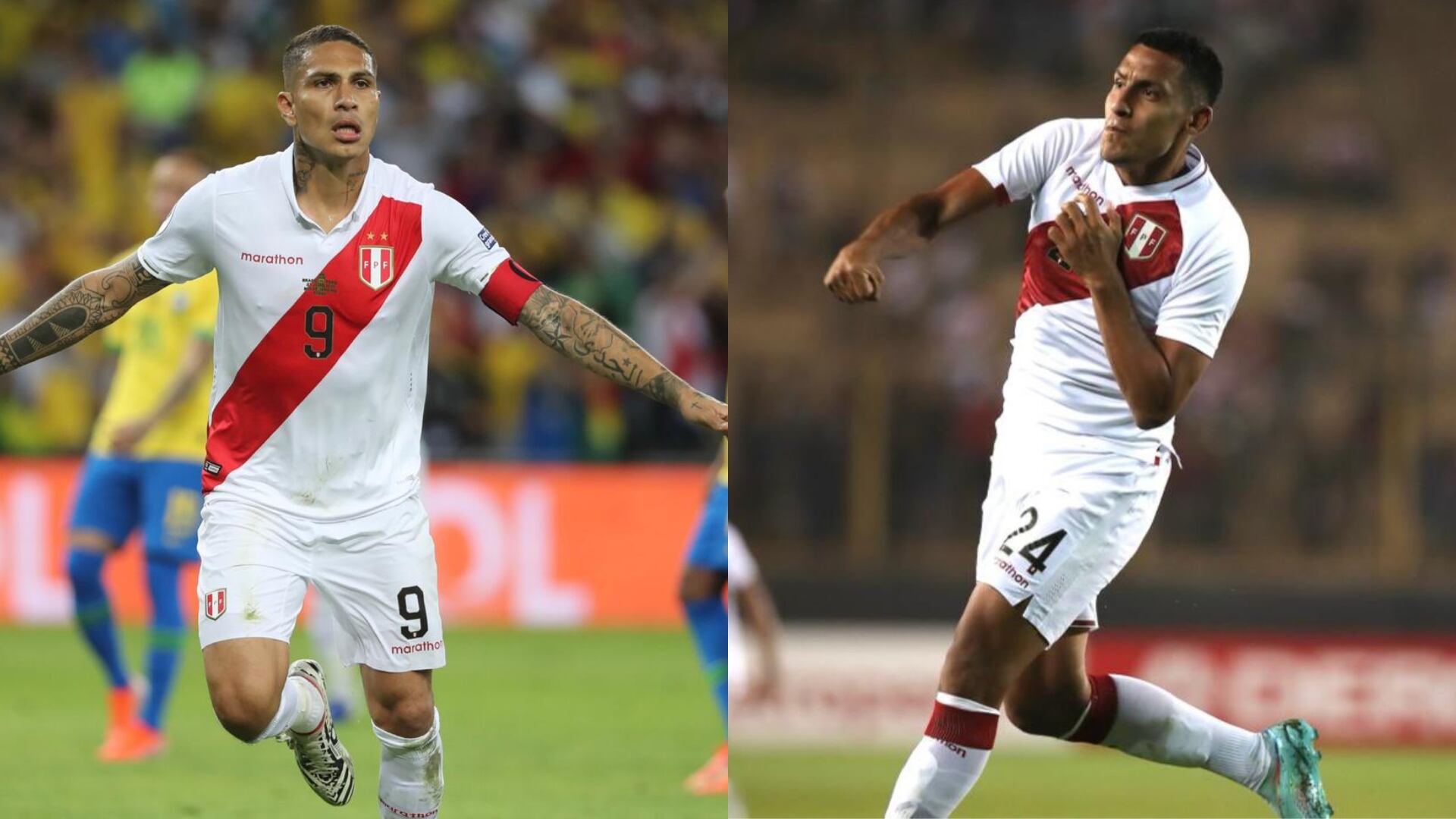 Paolo Guerrero y Alex Valera celebrando sus goles con la selección peruana.