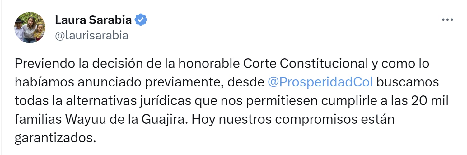 La directora de Prosperidad Social anunció medidas para atender a los beneficiarios de Renta Wayuu - crédito X