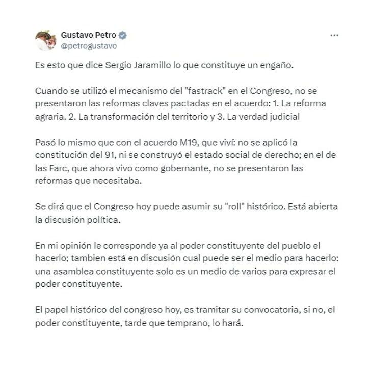 Gustavo Petro y su convocatoria a una constituyente en el Congreso