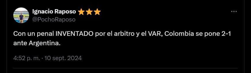 Desde Argentina criticaron el penal a favor de Colombia - crédito redes sociales/X