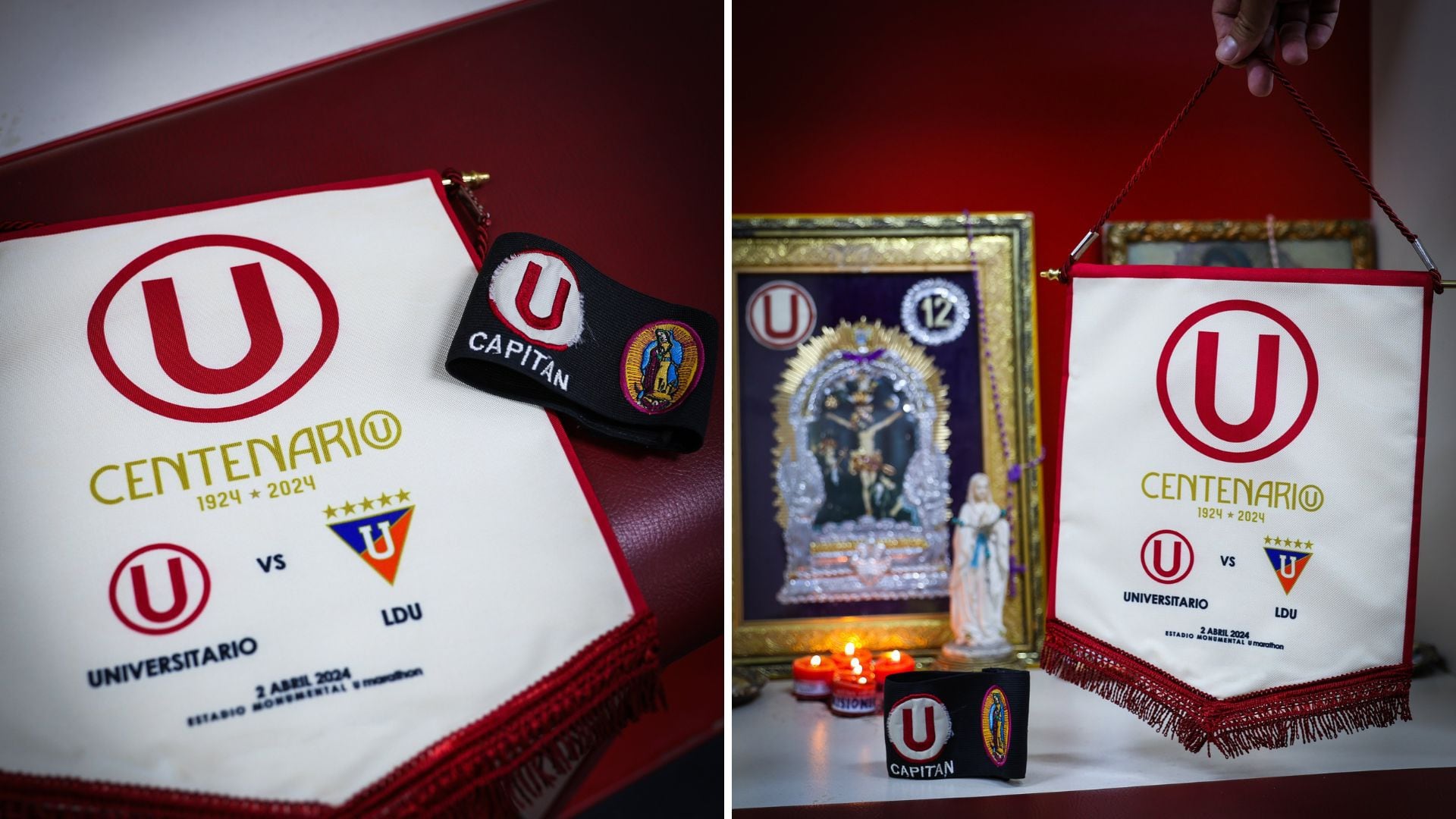 Banderín de Universitario preparado exclusivamente para partido contra LDU de Quito.