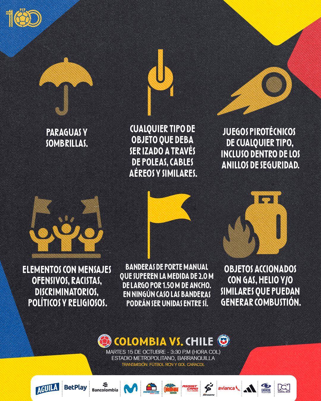 También están prohibidos estos elementos - crédito @FCFSeleccionCol / X