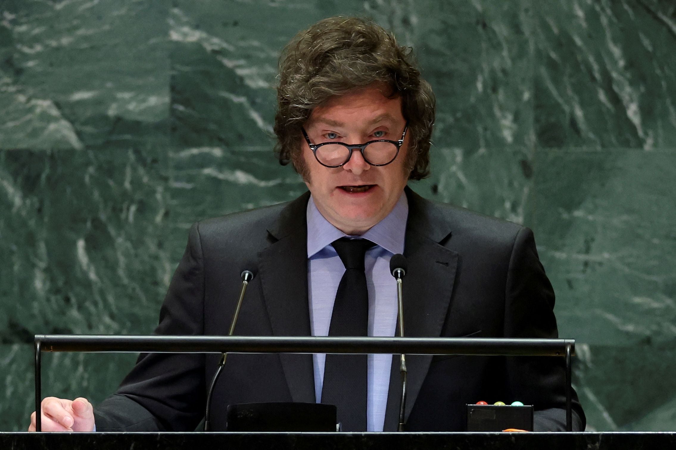 El Presidente Javier Milei durante la Asamblea General de la ONU, en Nueva York. REUTERS/Mike Segar