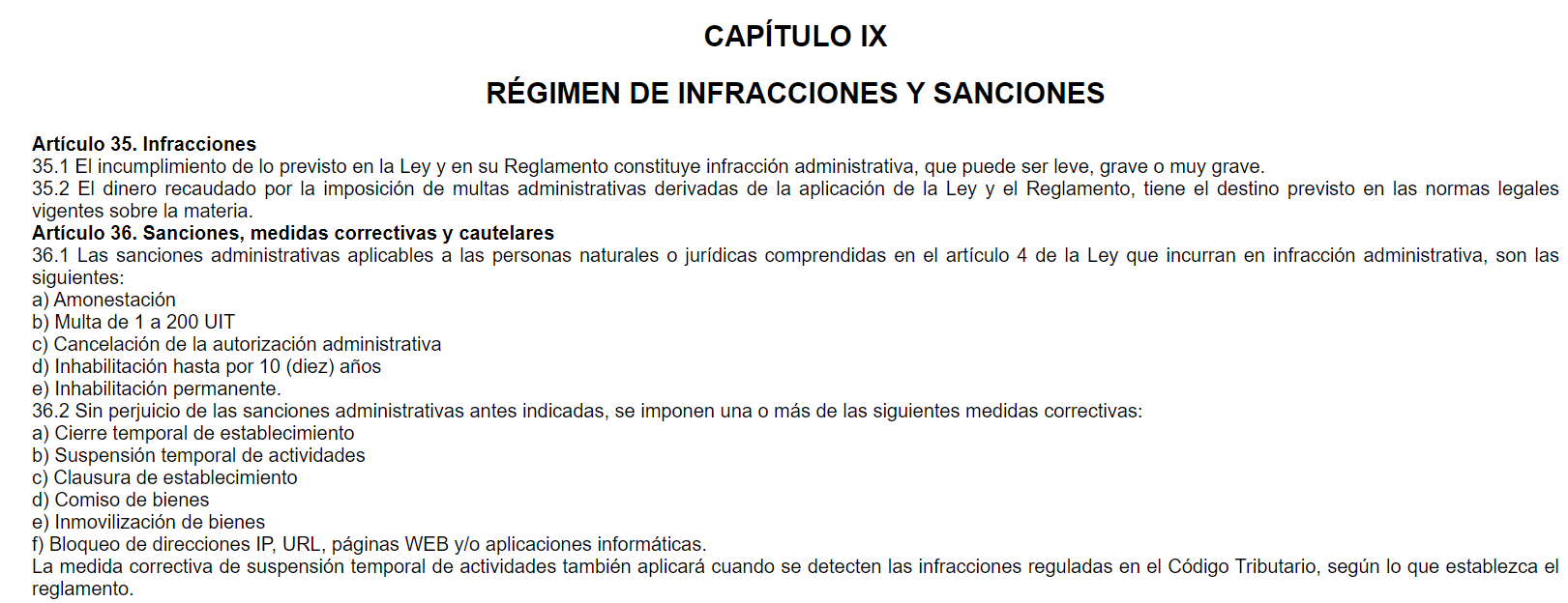 Así detallaba la Ley original, publicada en 2022, las infracciones y sanciones. Las cuales, según el artículo 4 y la nueva modificación, aplica a los usuarios de las apuestas digitales y juegos. - Crédito Captura de El Peruano