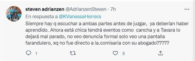 Comentarios al respecto de publicación de Vanessa Herrera. Twitter.