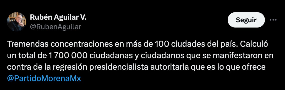 Rubén Aguilar se posicionó en redes sociales en contra de AMLO (X/@RubenAguilar)