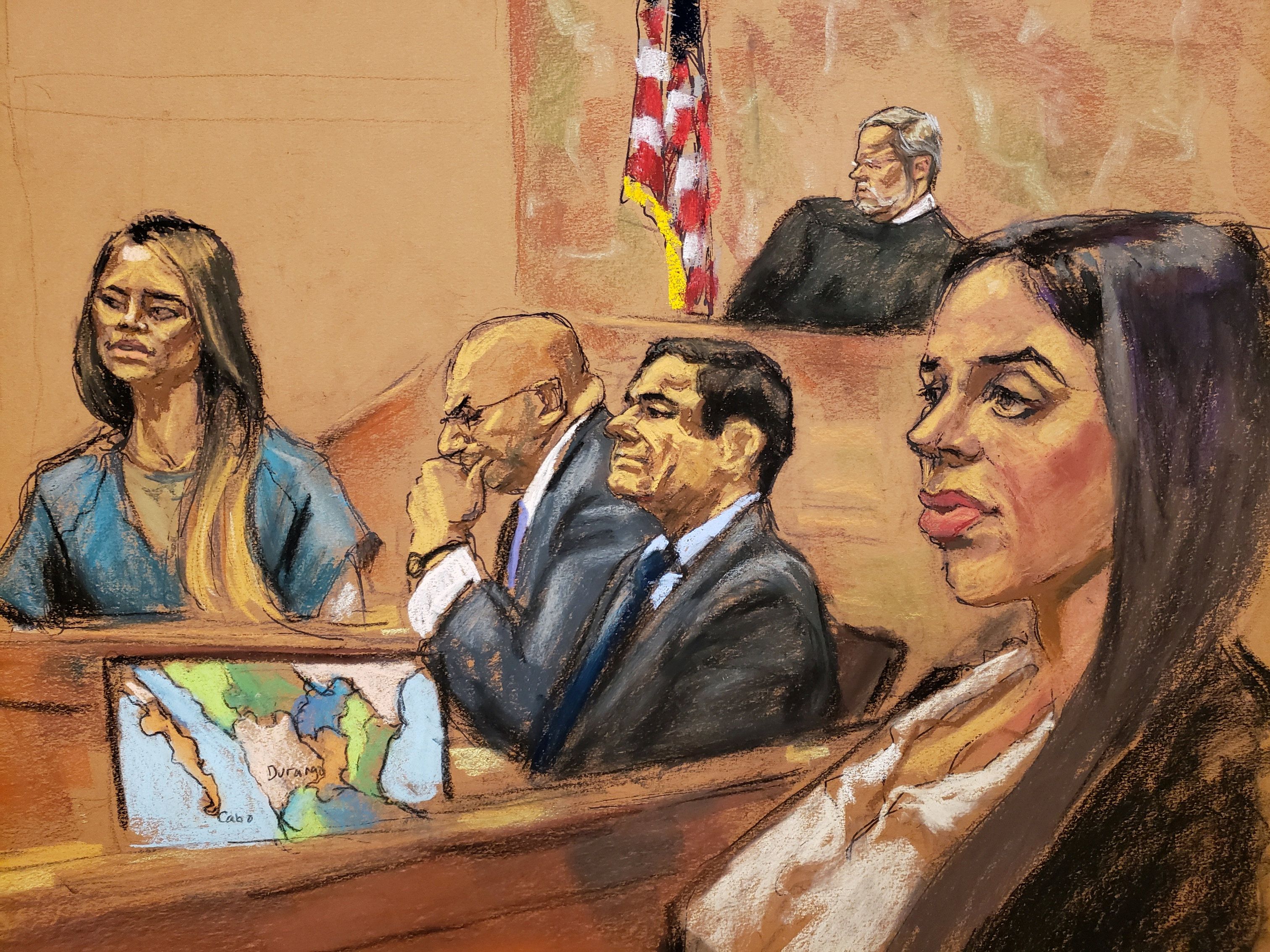 Emma Coronel y Lucero Sánchez se encontraron en la Corte de Brooklyn durante el juicio del "Chapo". (REUTERS/Jane Rosenberg   NO RESALES. NO ARCHIVES)