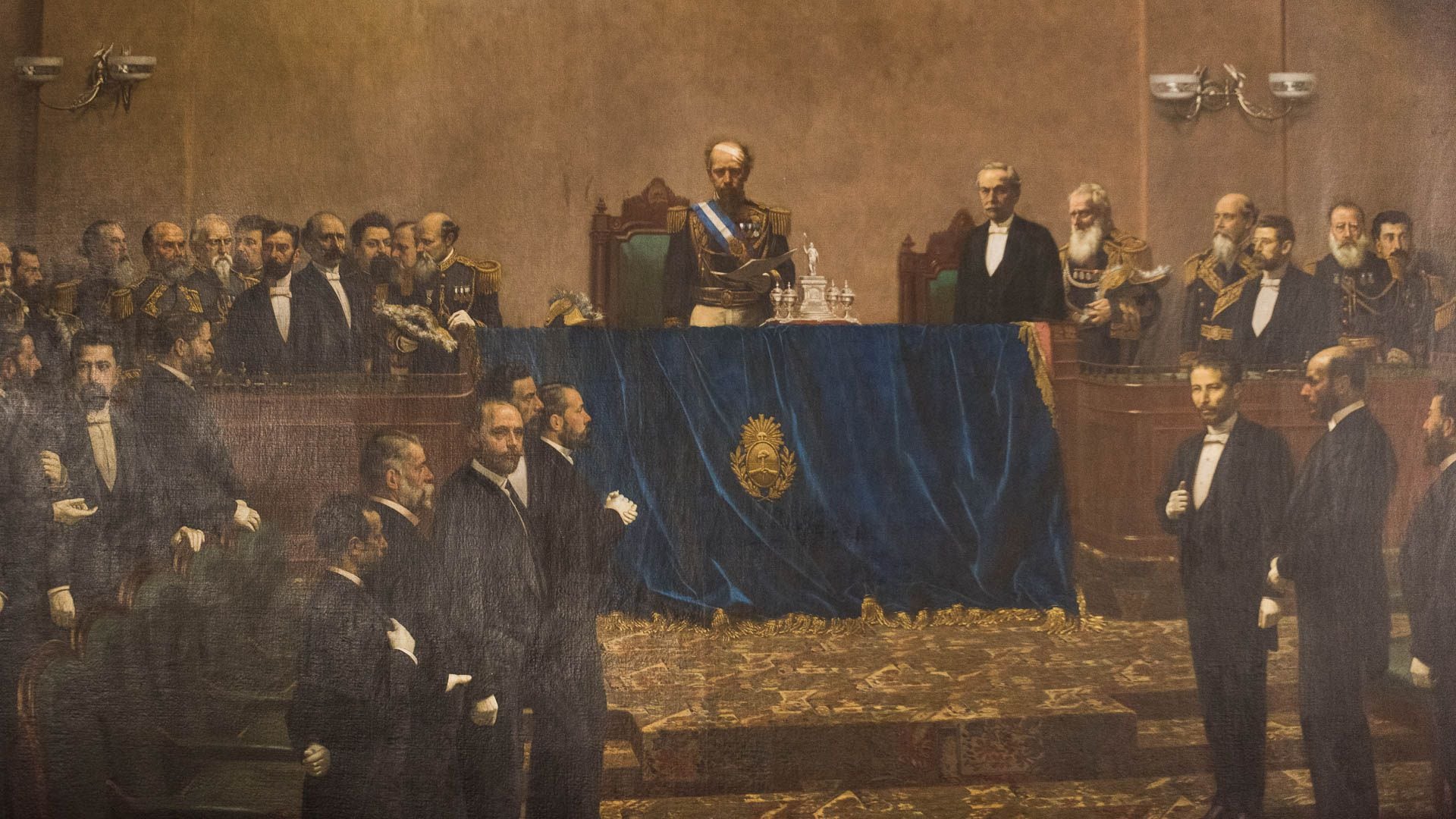 Óleo sobre tela del artista uruguayo Juan Manuel Blanes en el Salón de los Pasos Perdidos. Representa la Apertura del Período Legislativo de 1886 encabezada por el presidente de Argentina en aquel entonces, el general Julio Argentino Roca (Gustavo Gavotti)