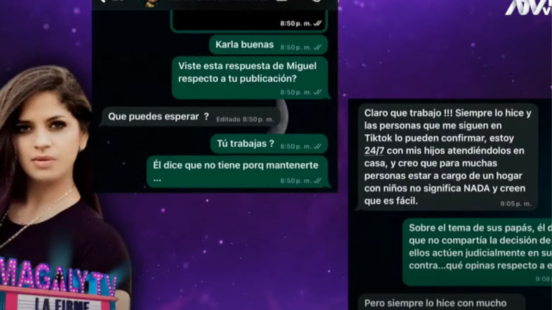 Karla Gálvez aclara a Miguel Trauco que trabaja en TikTok para mantener a sus hijos. 'Magaly TV La Firme'.