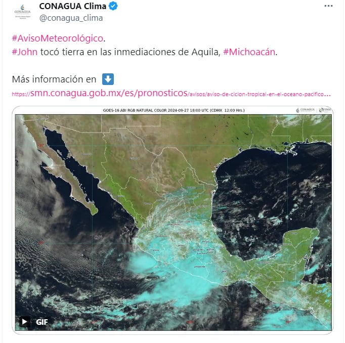 Crédito: X/@conagua_clima