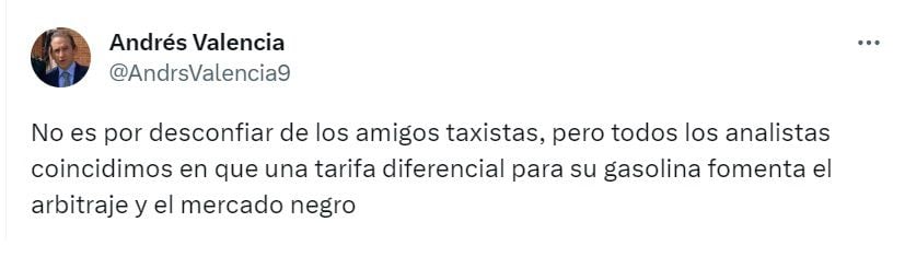 Publicación de Andrés Valencia, exministro de Agricultura y expresidente ejecutivo de Fenavi - crédito @AndrsValencia9 / X